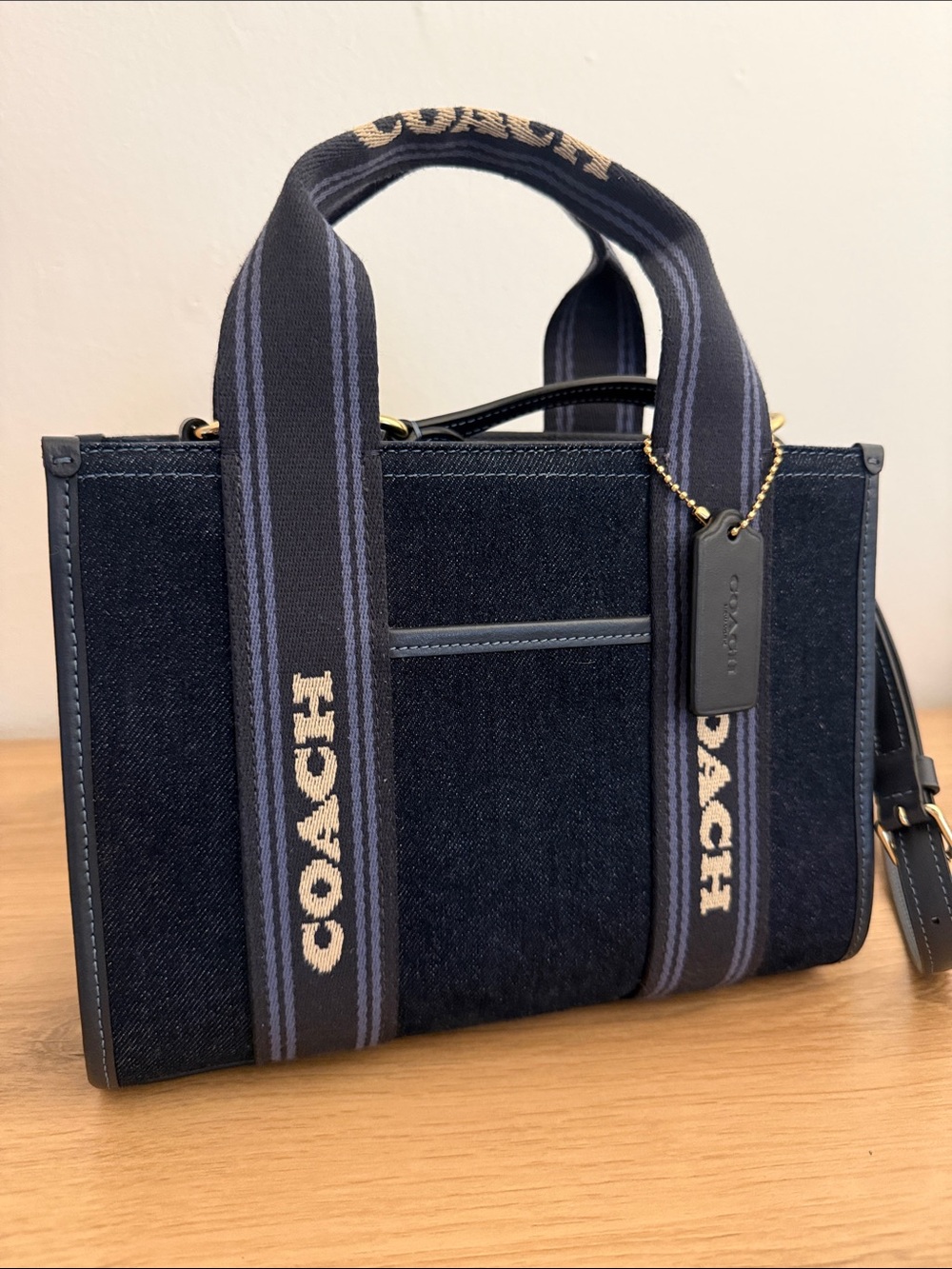 Coach Denim Satchel with Navy and Cream Logo Straps
